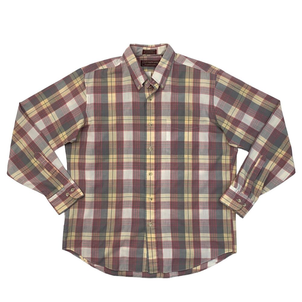 Vintage Chaps Ralph Lauren Shirt Mens L Large Plaid Pinpoint Collar Button Down